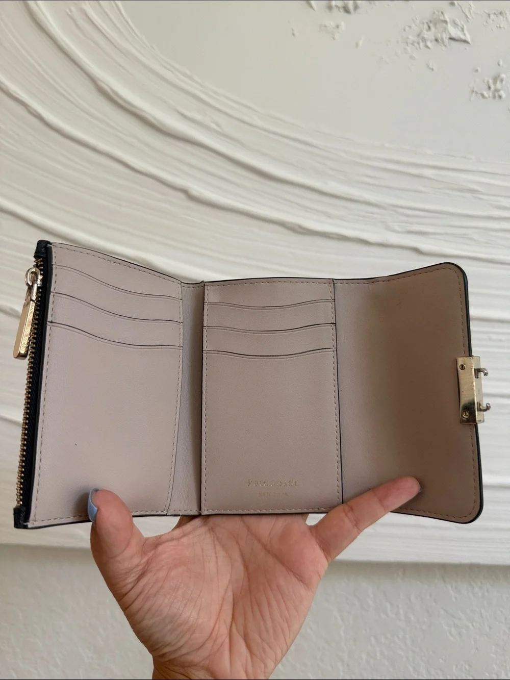 kate spade Black Pebbled Leather Wallet with Gold Lock